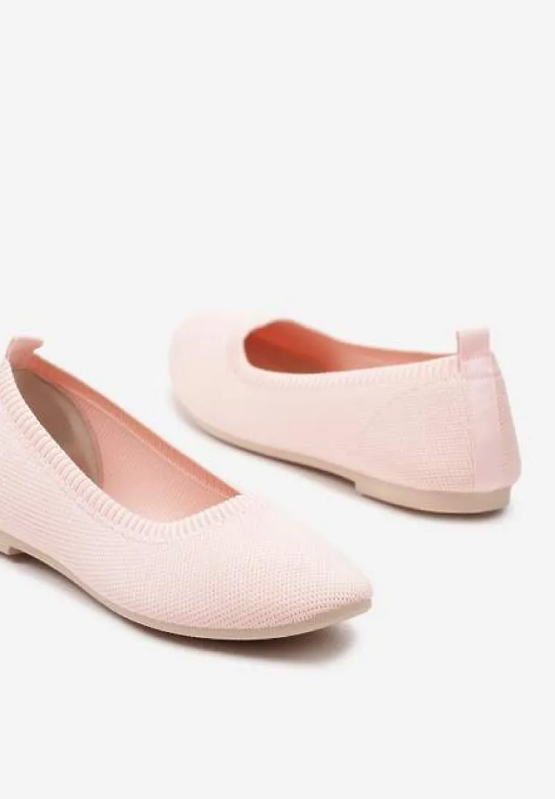 Różowe Balerinki z Okrągłym Noskiem i Materiałową Cholewką Mililena