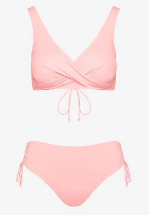 Różowe Bikini Biustonosz i Majtki Figi z Wiązaniem Kinalisa