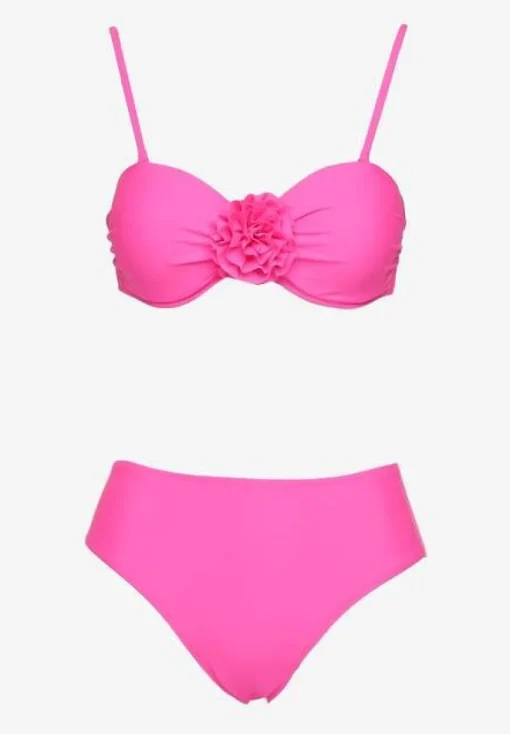 Różowe Bikini Majtki Figi Biustonosz Ozdobione Kwiatem 3D Tenionea