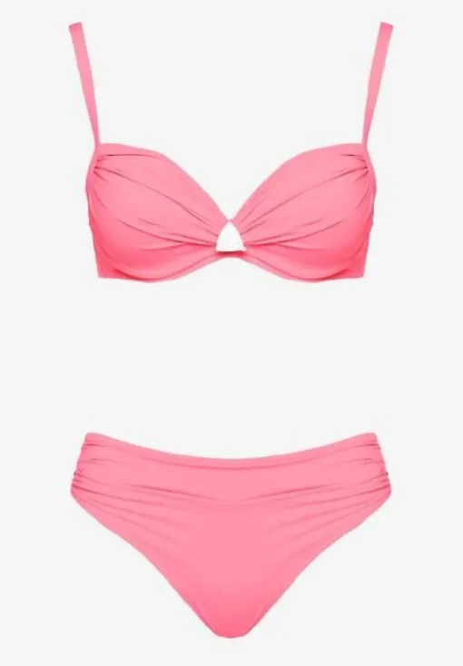 Różowe Bikini Majtki Figi Biustonosz z Trójkątną Aplikacją Natizeria