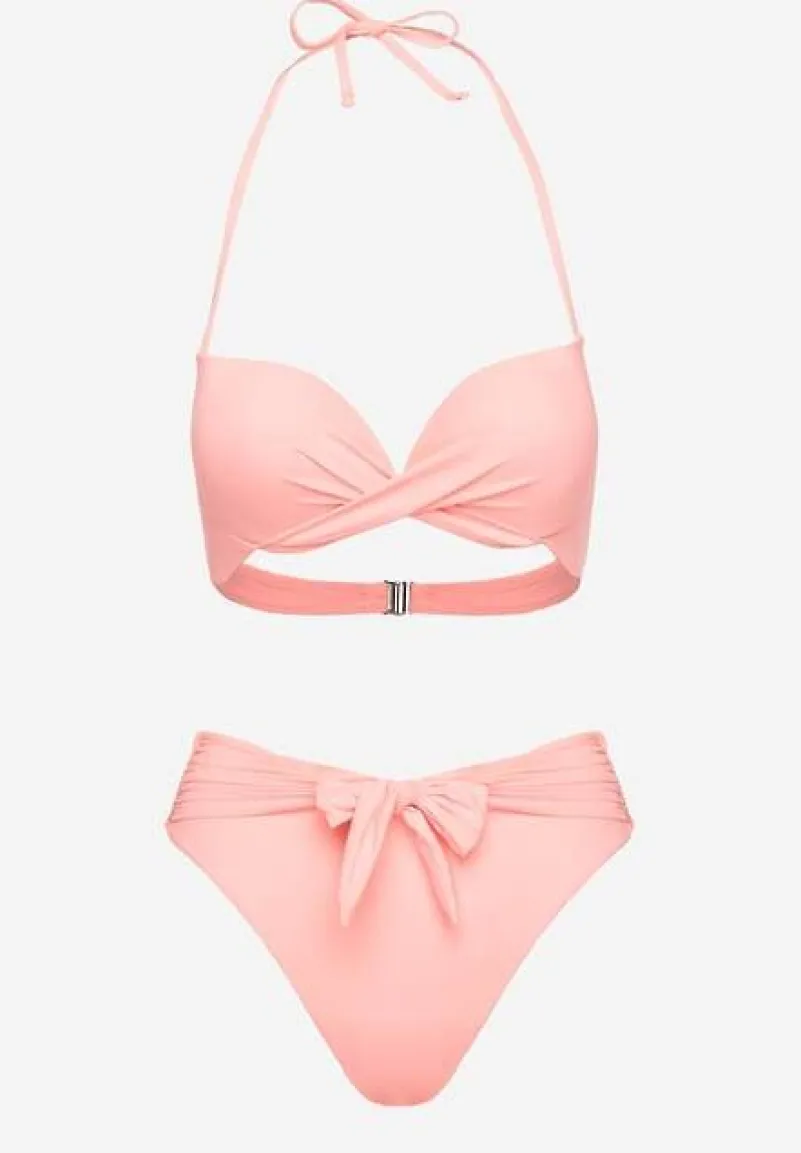 Różowe Bikini Majtki Figi i Biustonosz Ozdobione Wiązaniem Saniorie