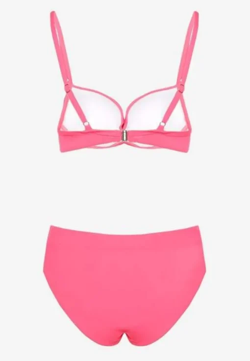Różowe Bikini Stanik Push-Up i Klasyczne Figi Pevbia