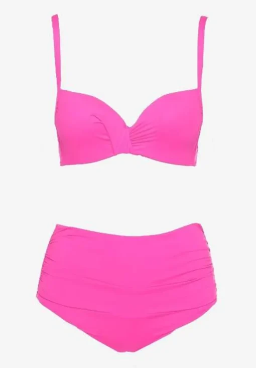 Różowe Bikini Usztywniany Biustonosz na Regulowanych Ramiączkach i Majtki z Wysokim Stanem Olamarie