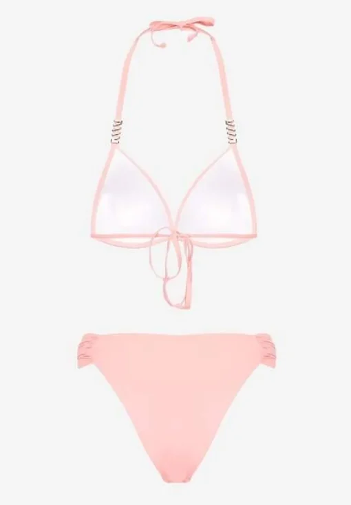 Różowe Bikini Wiązany Biustonosz Push Up i Majtki Typu Figi Mirisenia