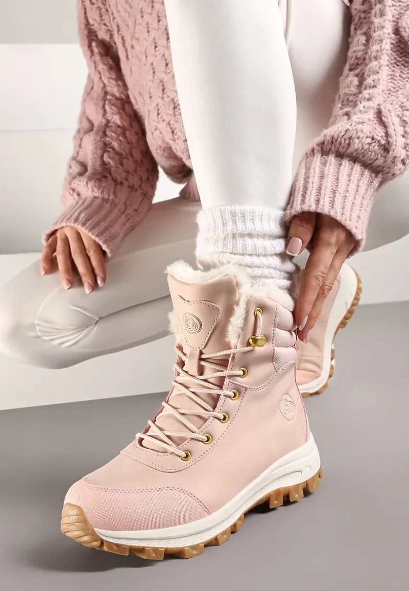 Różowe Botki Trekkingowe na Platformie ze Sznurowaniem Labrinna