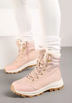 Różowe Botki Trekkingowe na Platformie ze Sznurowaniem Labrinna