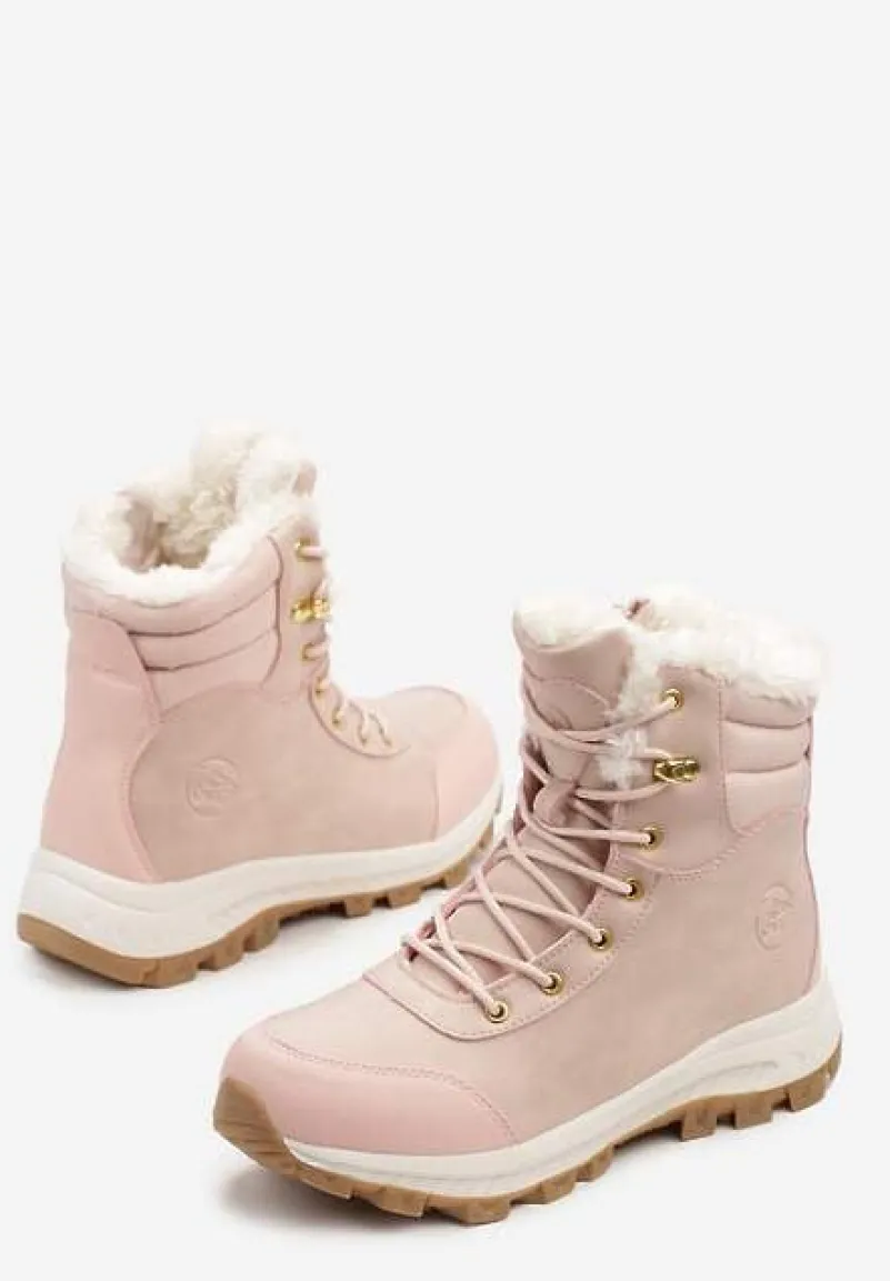 Różowe Botki Trekkingowe na Platformie ze Sznurowaniem Labrinna