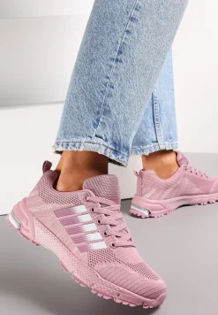 Różowe Buty Sportowe na Grubej Podeszwie z Wstawkami i Perforacją Titanne