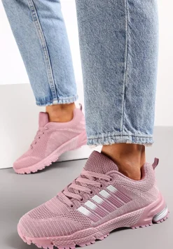 Różowe Buty Sportowe na Grubej Podeszwie z Wstawkami i Perforacją Titanne