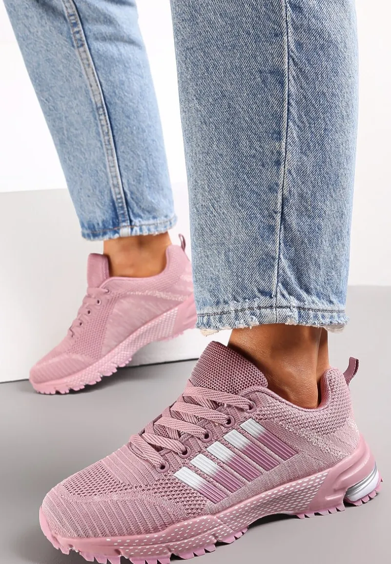 Różowe Buty Sportowe na Grubej Podeszwie z Wstawkami i Perforacją Titanne