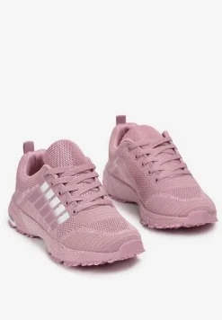 Różowe Buty Sportowe na Grubej Podeszwie z Wstawkami i Perforacją Titanne