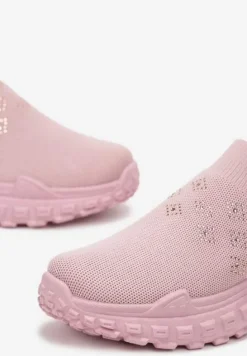Różowe Buty Sportowe na Grubej Podeszwie z Elastyczną Cholewką z Cyrkoniami Kolby