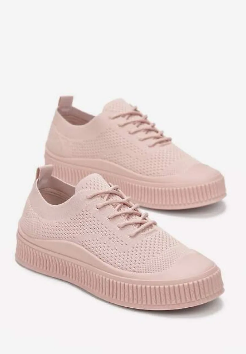 Różowe Buty Sportowe na Wiązanie z Krótką Cholewką i Płaską Podeszwą Lezaya