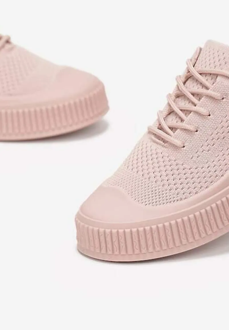 Różowe Buty Sportowe na Wiązanie z Krótką Cholewką i Płaską Podeszwą Lezaya