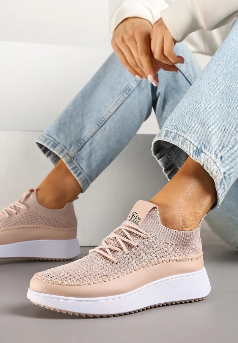 Różowe Buty Sportowe Sneakersy z Siateczkową Cholewką Helazia