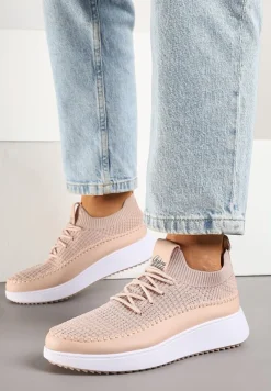 Różowe Buty Sportowe Sneakersy z Siateczkową Cholewką Helazia