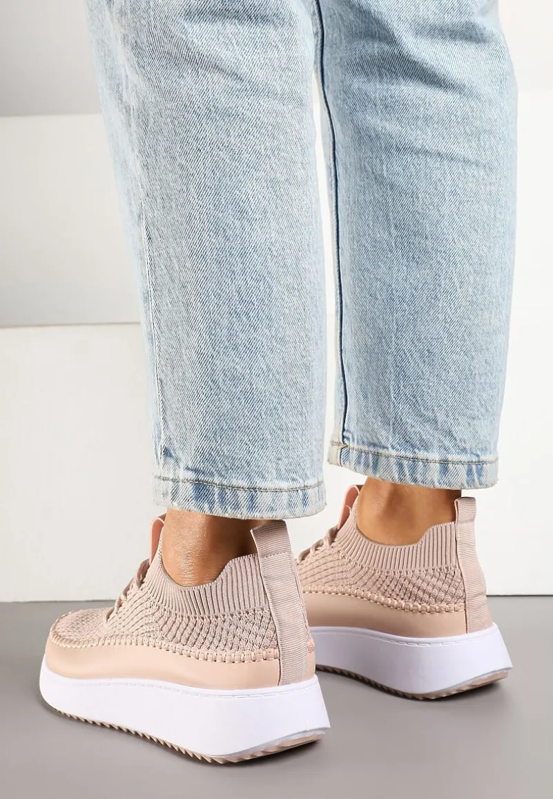 Różowe Buty Sportowe Sneakersy z Siateczkową Cholewką Helazia
