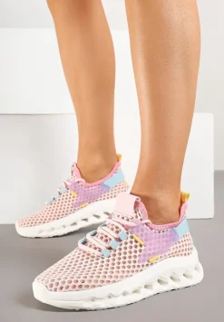 Różowe Buty Sportowe Sneakersy Siateczkowe na Tłoczonej Platformie Lurilia