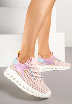 Różowe Buty Sportowe Sneakersy Siateczkowe na Tłoczonej Platformie Lurilia