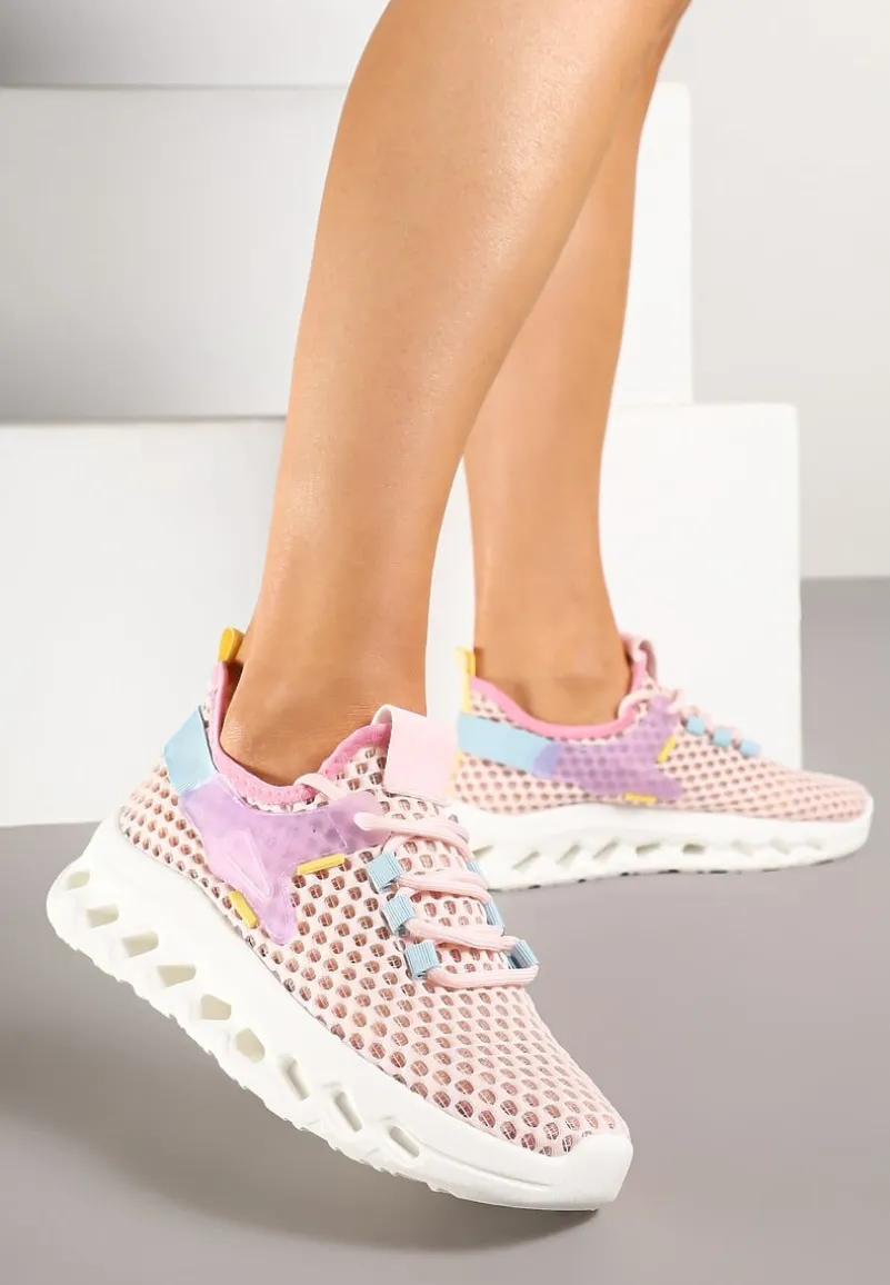 Różowe Buty Sportowe Sneakersy Siateczkowe na Tłoczonej Platformie Lurilia
