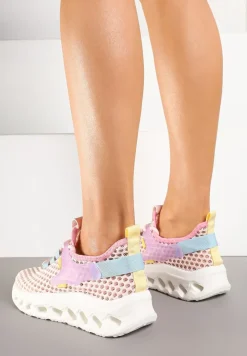 Różowe Buty Sportowe Sneakersy Siateczkowe na Tłoczonej Platformie Lurilia