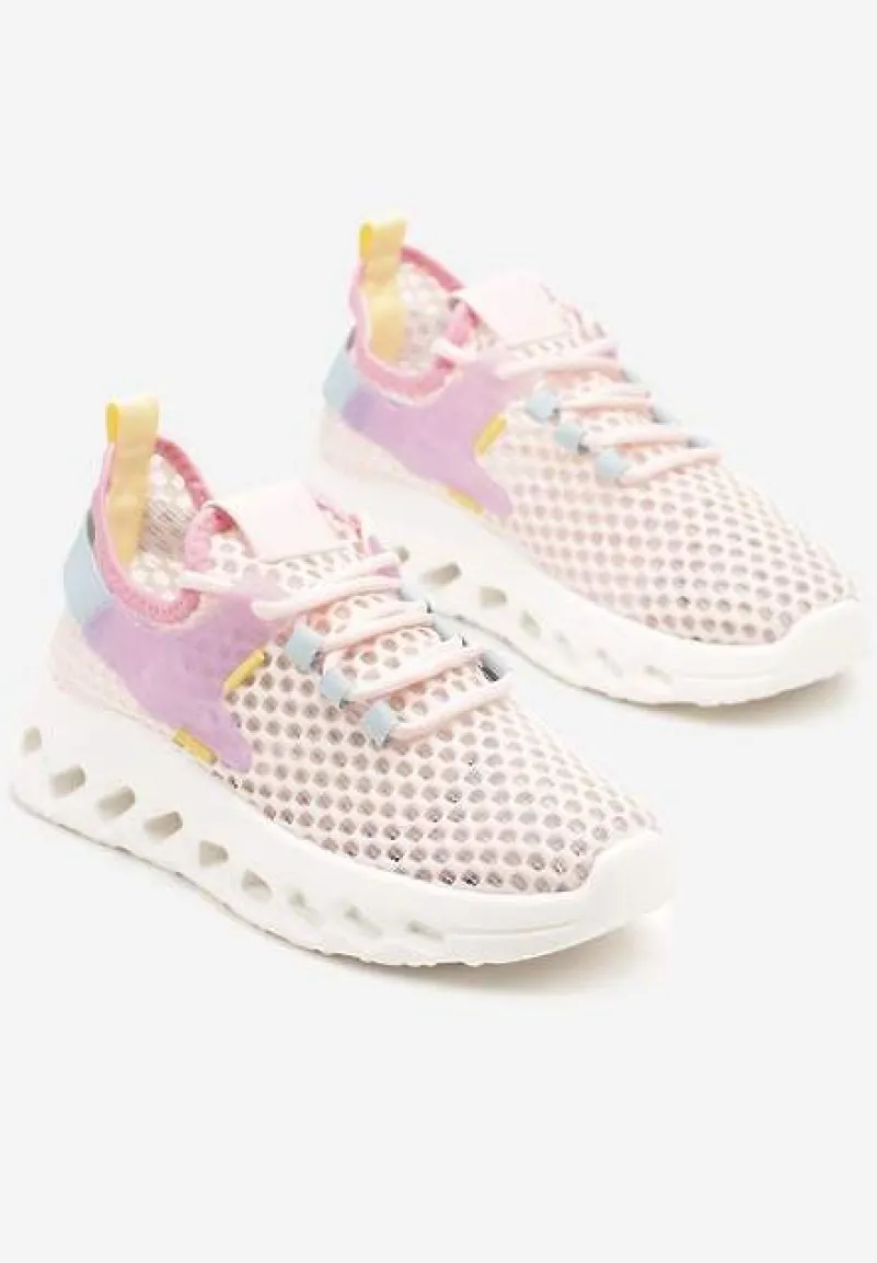 Różowe Buty Sportowe Sneakersy Siateczkowe na Tłoczonej Platformie Lurilia