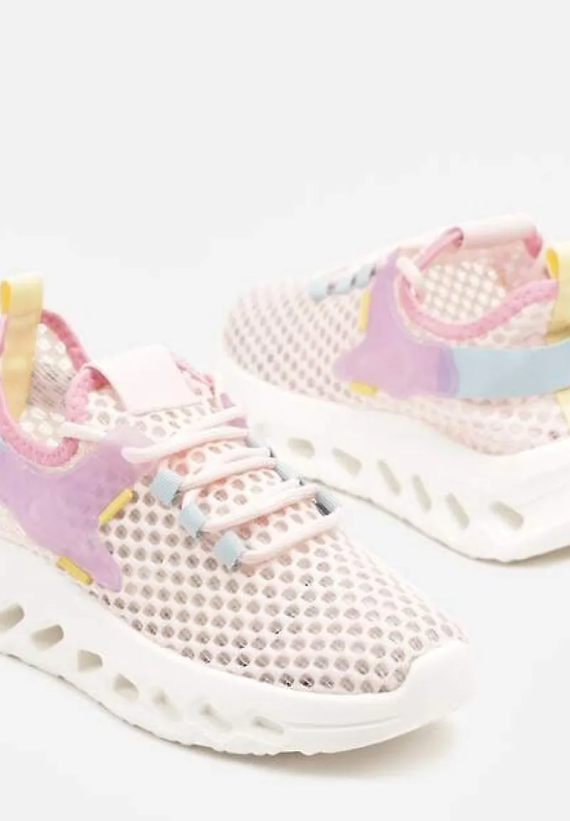 Różowe Buty Sportowe Sneakersy Siateczkowe na Tłoczonej Platformie Lurilia