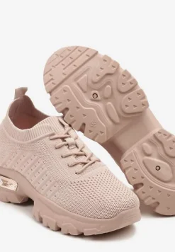 Różowe Buty Sportowe Sneakersy z Siateczki na Tłoczonej Podeszwie Zdobionej Aplikacją Neltewia