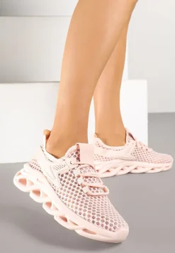 Różowe Buty Sportowe Sneakersy na Platformie Ozdobionej Tłoczeniem Teliriella