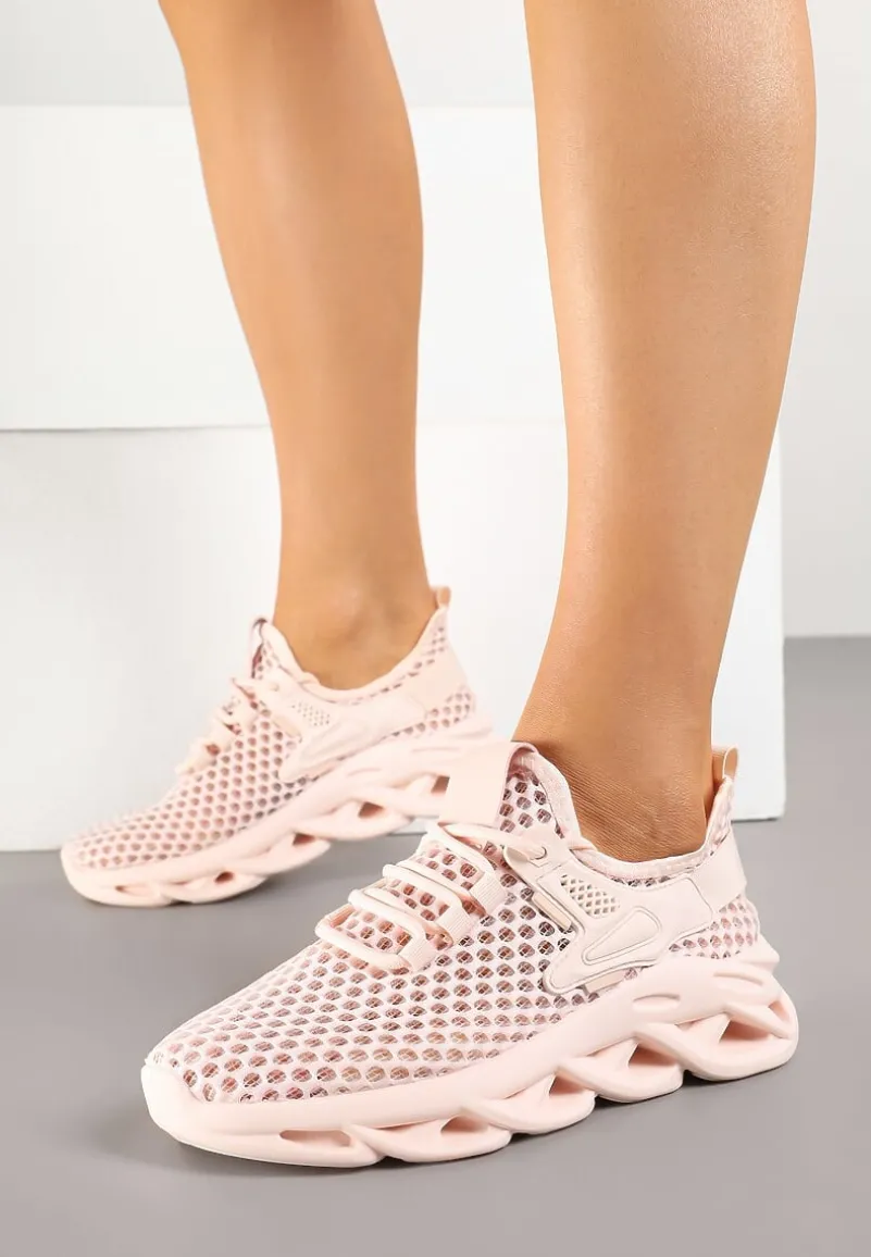 Różowe Buty Sportowe Sneakersy na Platformie Ozdobionej Tłoczeniem Teliriella