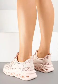 Różowe Buty Sportowe Sneakersy na Platformie Ozdobionej Tłoczeniem Teliriella