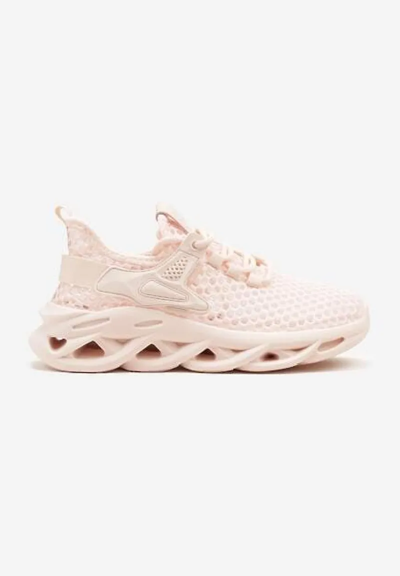 Różowe Buty Sportowe Sneakersy na Platformie Ozdobionej Tłoczeniem Teliriella