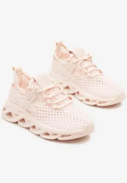 Różowe Buty Sportowe Sneakersy na Platformie Ozdobionej Tłoczeniem Teliriella