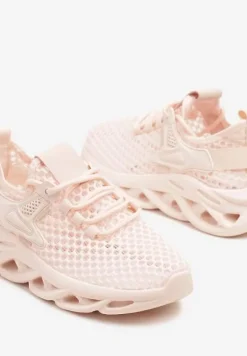 Różowe Buty Sportowe Sneakersy na Platformie Ozdobionej Tłoczeniem Teliriella