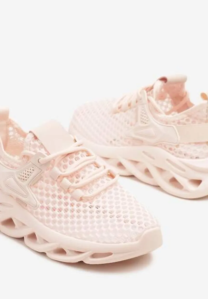 Różowe Buty Sportowe Sneakersy na Platformie Ozdobionej Tłoczeniem Teliriella