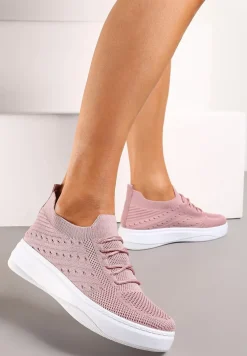 Różowe Buty Sportowe z Cholewką w Skarpetkowym Stylu Timotta