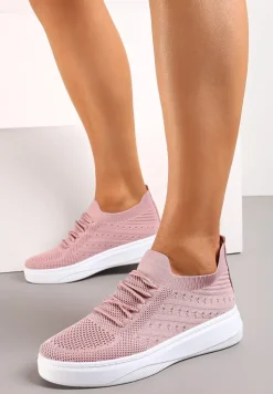 Różowe Buty Sportowe z Cholewką w Skarpetkowym Stylu Timotta