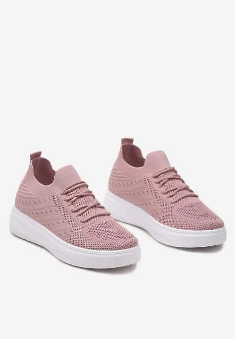 Różowe Buty Sportowe z Cholewką w Skarpetkowym Stylu Timotta