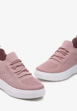 Różowe Buty Sportowe z Cholewką w Skarpetkowym Stylu Timotta