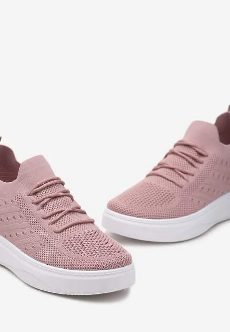 Różowe Buty Sportowe z Cholewką w Skarpetkowym Stylu Timotta