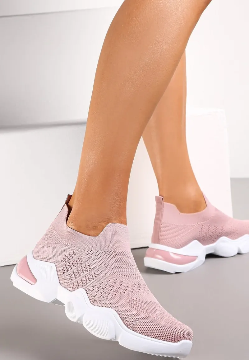 Różowe Buty Sportowe z Elastyczną Cholewką na Grubej Podeszwie Brayden