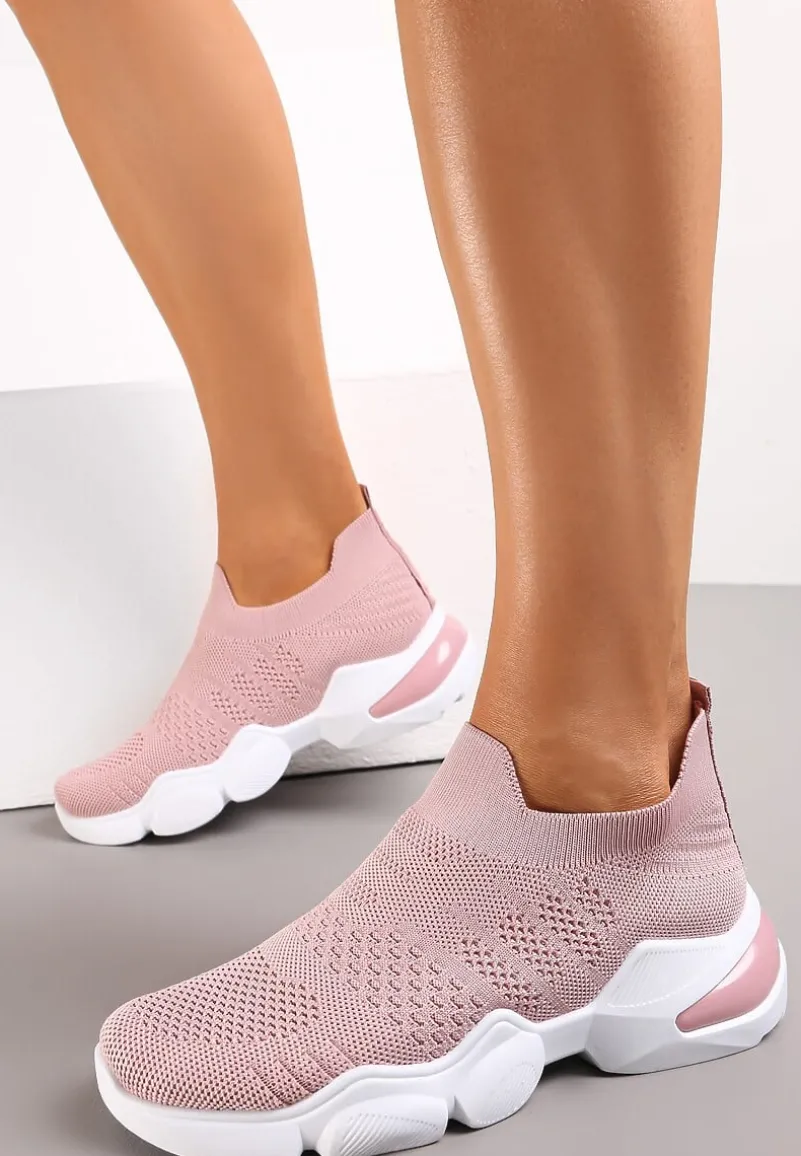 Różowe Buty Sportowe z Elastyczną Cholewką na Grubej Podeszwie Brayden