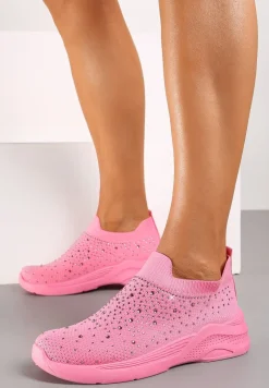 Różowe Buty Sportowe z Elastyczną Cholewką i Cyrkoniami Aribea