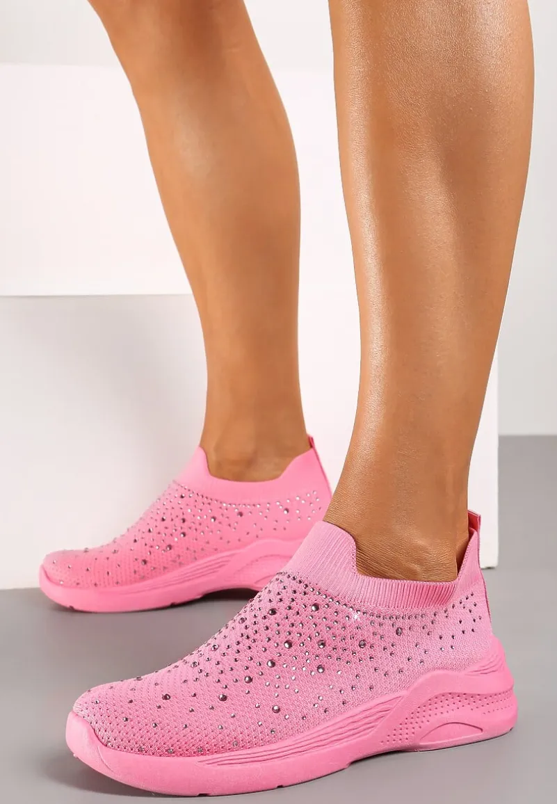 Różowe Buty Sportowe z Elastyczną Cholewką i Cyrkoniami Aribea