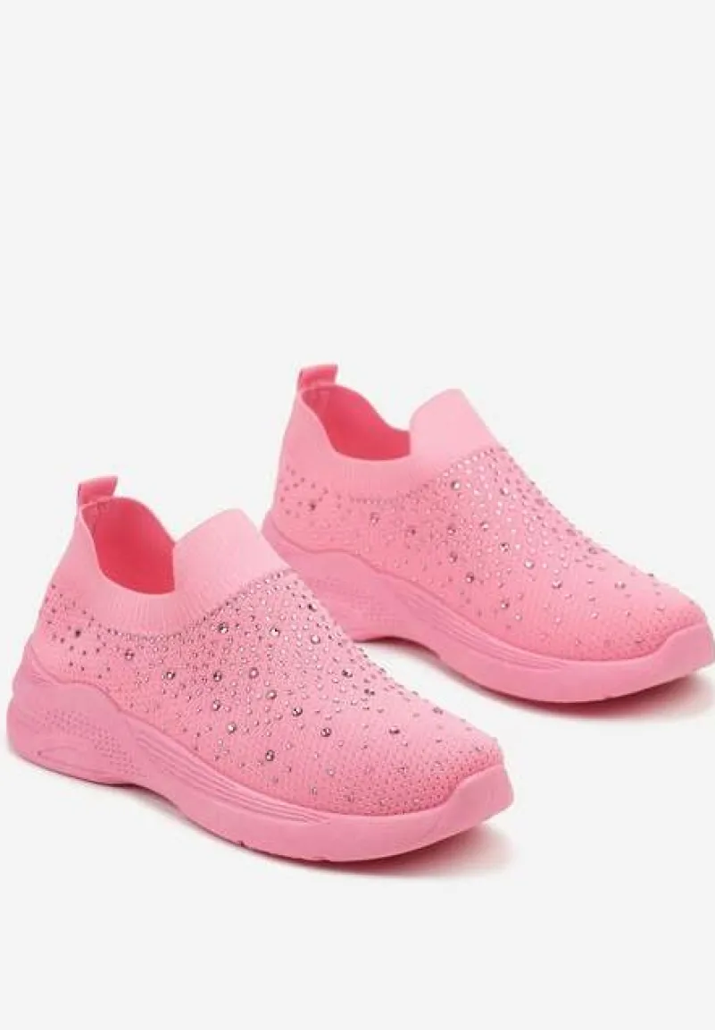 Różowe Buty Sportowe z Elastyczną Cholewką i Cyrkoniami Aribea