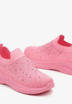 Różowe Buty Sportowe z Elastyczną Cholewką i Cyrkoniami Aribea