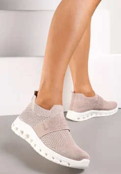 Różowe Buty Sportowe z Napisem LOVE i Elastyczną Cholewką Alaissa