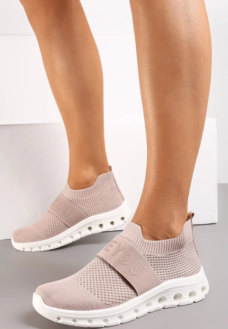 Różowe Buty Sportowe z Napisem LOVE i Elastyczną Cholewką Alaissa