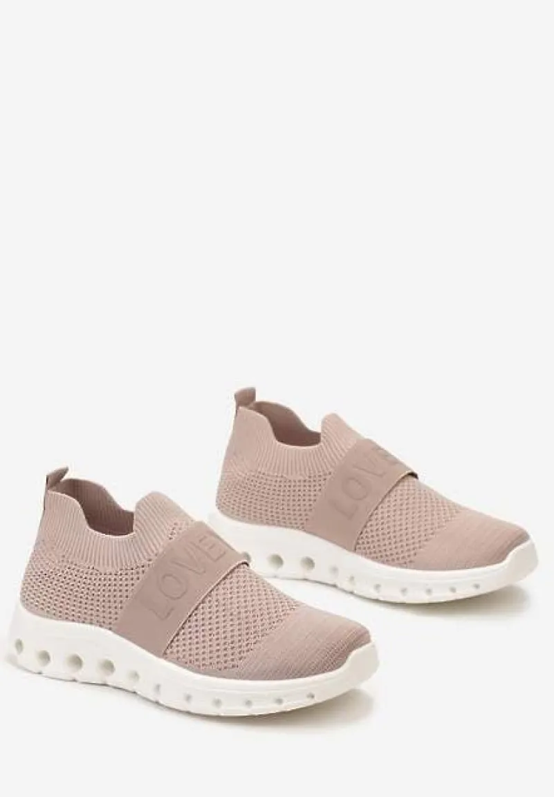 Różowe Buty Sportowe z Napisem LOVE i Elastyczną Cholewką Alaissa