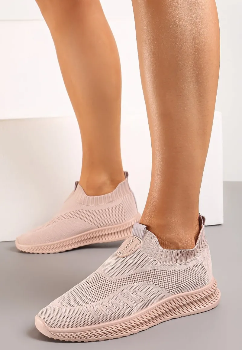Różowe Buty Sportowe ze Skarpetkową Cholewką Pinke